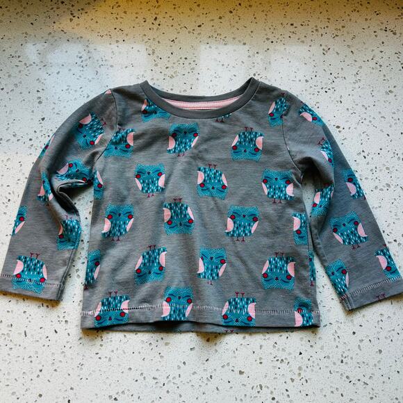 12 Month Girl Outfit Gray Owl Long Sleeve with Pink Sweatpants - Picture 2 of 7